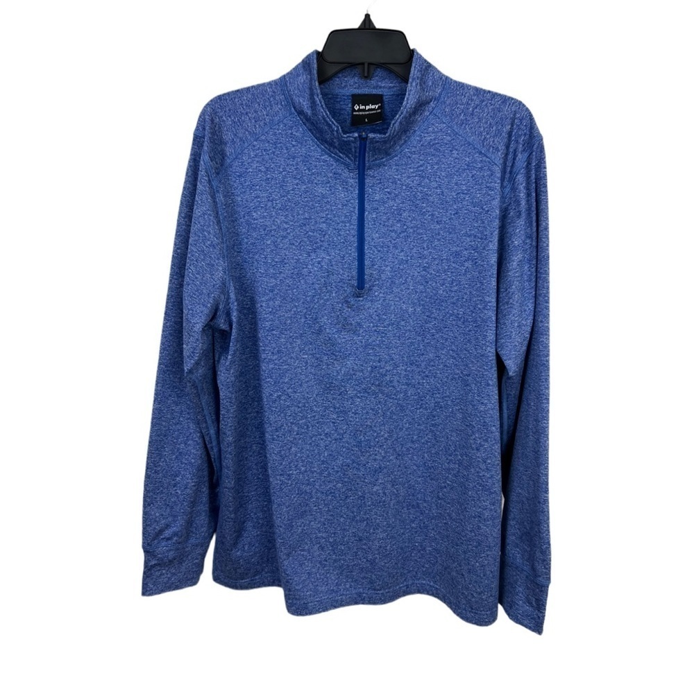 In Play Mens Heather Blue Long Sleeve 1/4 Zip Shirt Large